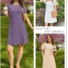 Women's Summer Short Lace Sleeve T Shirt Dress Casual Crew Neck Pleated Front Shift Dresses