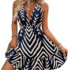 Women's Allover Print Summer Dress Halter Deep V Neck Ruffle Hem Short Dresses