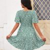 Womens Cute Floral Smocked V Neck Flutter Sleeve Sundress with Pockets Casual Spring Summer Dresses for Women 2025