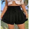 Women's Plus Size Smocked Tiered Ruffle Flowy Shorts Drawstring Elastic Waist Wide Leg Shorts