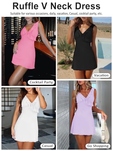 Women's Sexy V Neck Sleeveless Backless Ruffles Dress for Women Elegant Mesh Party Fitted Cocktail Mini Dresses