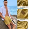 Mens Casual 5"/ 7" Cotton Linen Shorts - Elastic Waist Drawstring Summer Beach Shorts with Pockets