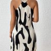 Women's Summer Dress Printed Halter Neck Mini Casual Pleated Sundress Party Date Outfit