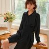 Women's Dress Drop Shoulder Flap Detail Shirt Dress - Casual Long Sleeve Button Front Short Dress Dress IPADSA(X-Small)