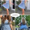 Summer Casual Cute Floral Flowy Square Neck Sundressses with Pocket Beach Dress for Women