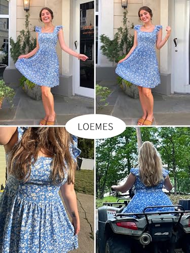 Summer Casual Cute Floral Flowy Square Neck Sundressses with Pocket Beach Dress for Women