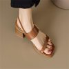 JSEIAJB Toe Sandals For Women With Thick Heels, Back Strap, Square Buckle Leather, High Heels, Large Size Sandals