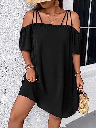 Women's Plus Size Dresses Off Shoulder Short Sleeve Short Dresses Causal Loose Tunic Summer Dress