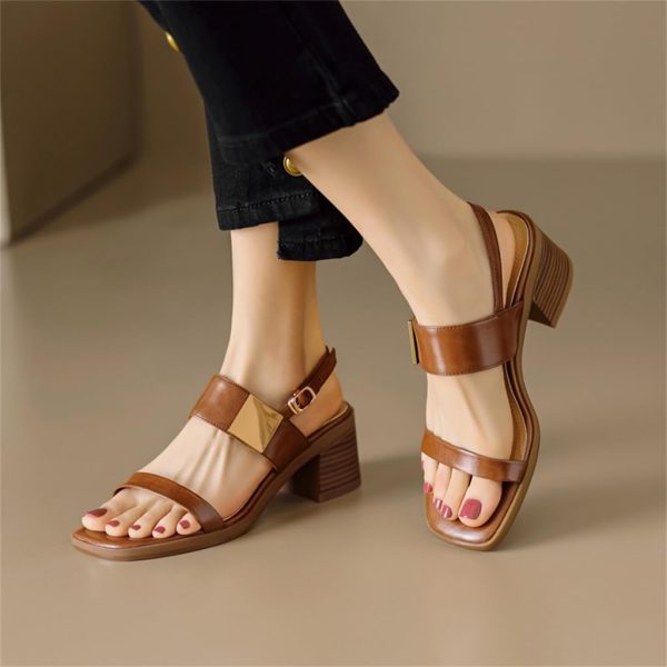JSEIAJB Toe Sandals For Women With Thick Heels, Back Strap, Square Buckle Leather, High Heels, Large Size Sandals