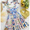 Women's Summer Floral Print Tie Shoulder Cami Dress Flare Hem Boho Mini Dress