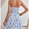 Women's Boho Floral Print Sleeveless Sundress Ruched Bust Flare Hem Vacation Cami Short Dress