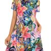 Womens Summer Dresses Beach Casual Loose Tshirt Floral Short Sleeve Flowy Pockets Sundresses
