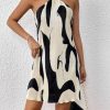 Women's Summer Dress Printed Halter Neck Mini Casual Pleated Sundress Party Date Outfit